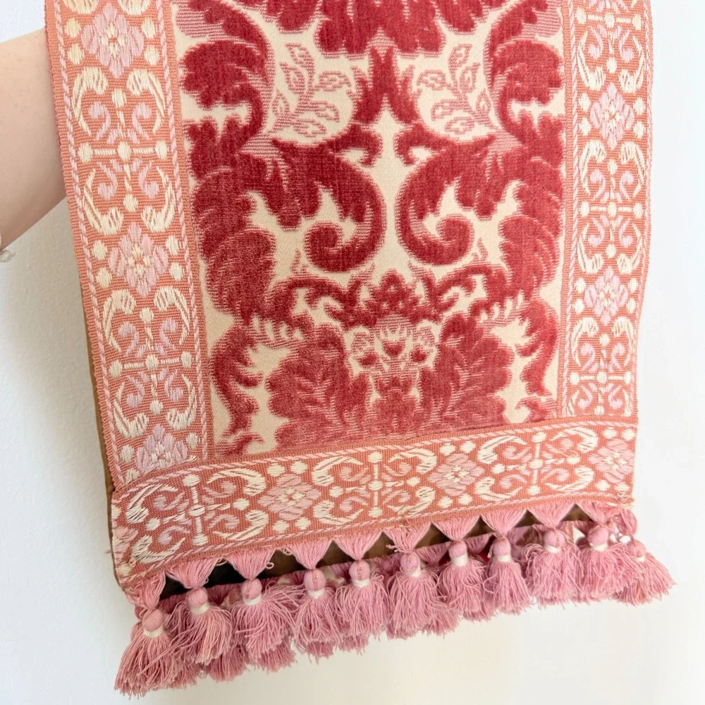 Long Pink‎ Floral Tapestry, Table Runner, Wall Hanging